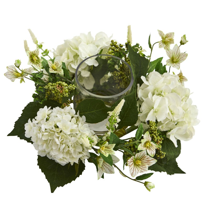 Nearly Natural Hydrangea Artificial Arrangement Candelabrum - Image 1